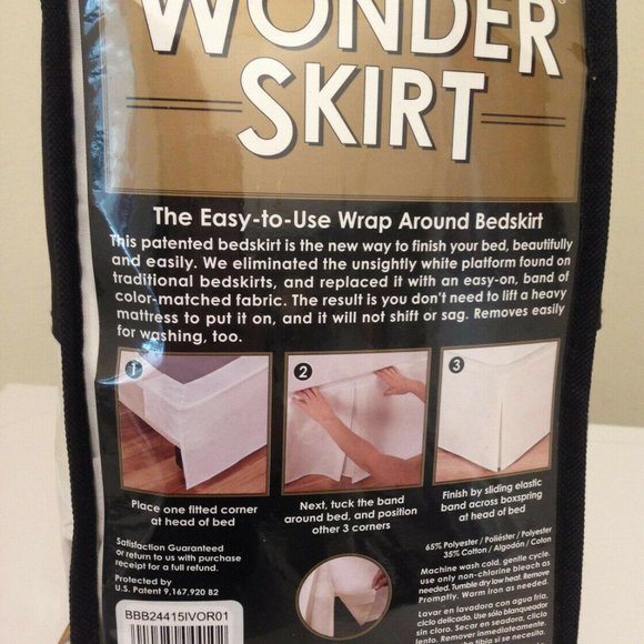Wonder Skirt Ivory Wrap Around Twin Split Bedskirt 15" Drop - Picture 3 of 6